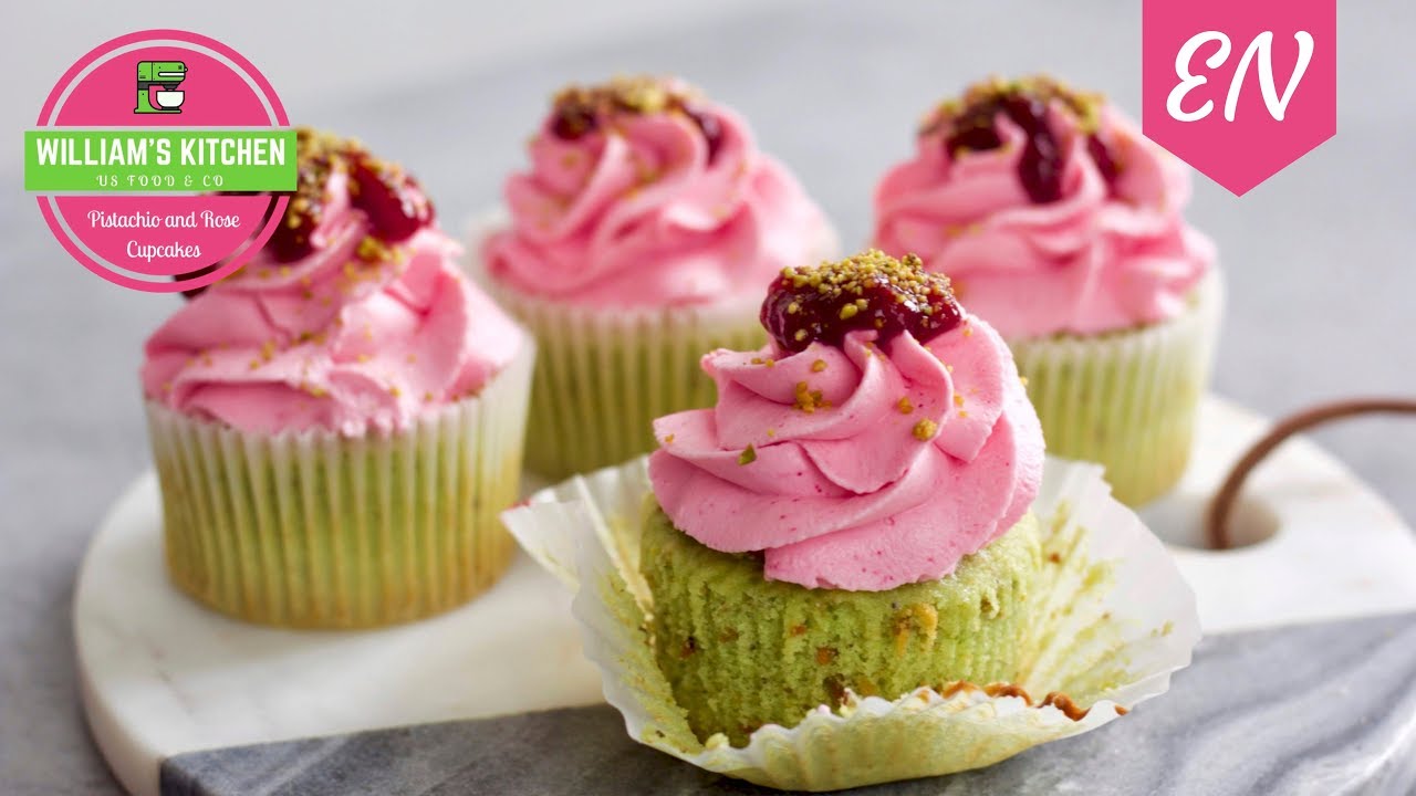 Rose and Pistachio Cupcakes with Raspberry Coulis || William's Kitchen
