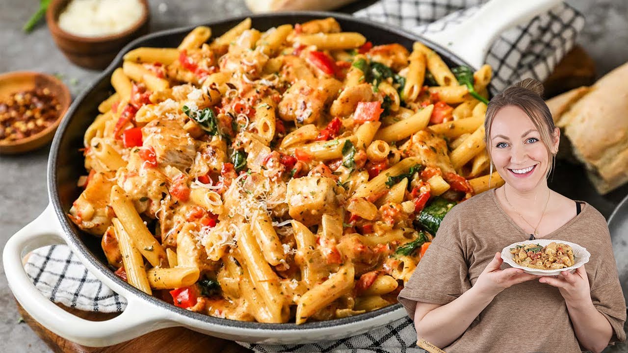 Creamy Tuscan Chicken Pasta with Sun Dried Tomatoes and Spinach