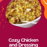 Chicken and dressing recipe with golden cornbread topping and tender shredded chicken