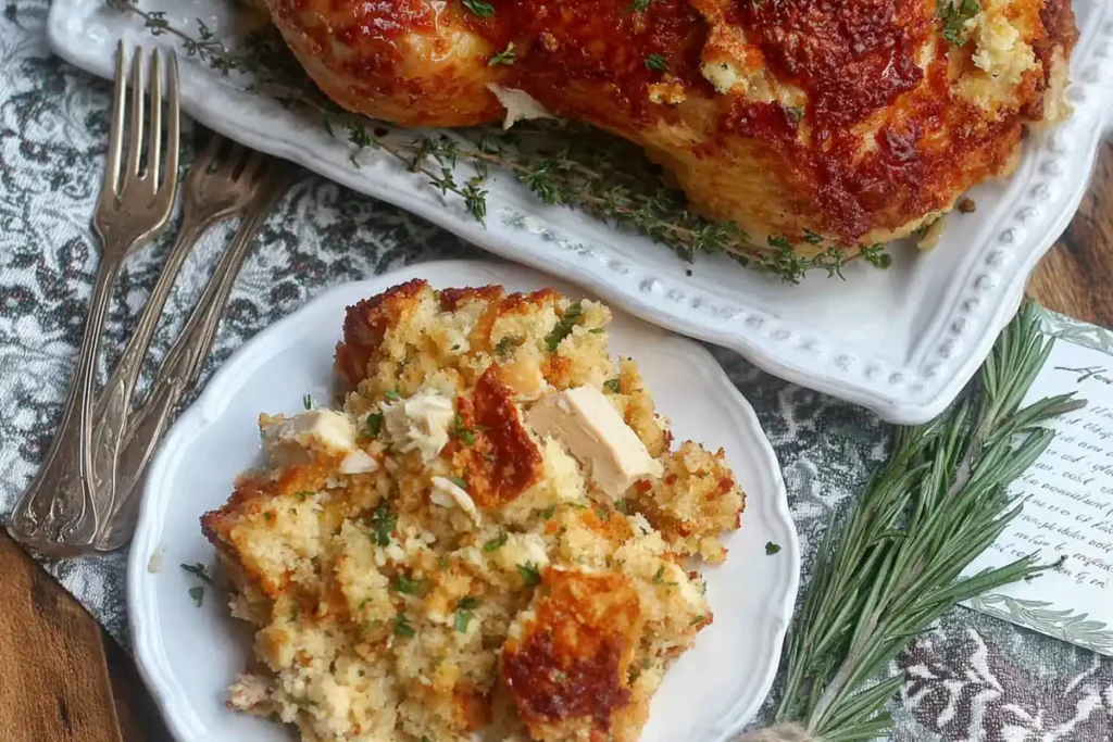 Chicken and Dressing Recipe That Feels Like a Southern Family Table 10 Chicken and dressing recipe serving with moist cornbread dressing and shredded chicken