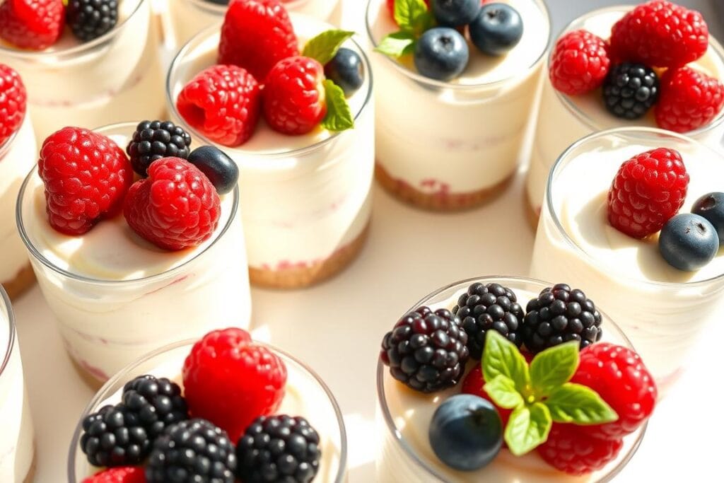 Cheesecake mousse cups with berry toppings Cheesecake mousse cups with berry toppings