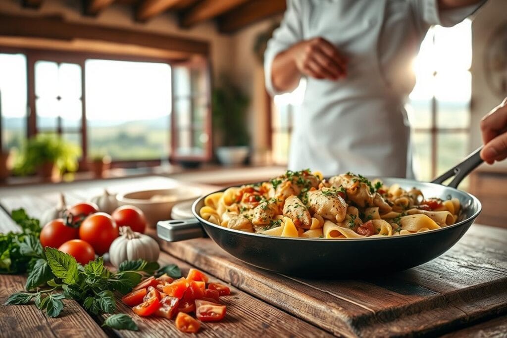 Cooking techniques for Tuscan chicken pasta