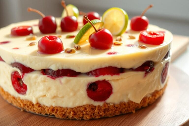 Luscious Lemon-Lime Cherry Pistachio Cheesecake