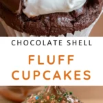Marshmallow Fluff Cupcakes recipe with fluffy frosting and chocolate shell
