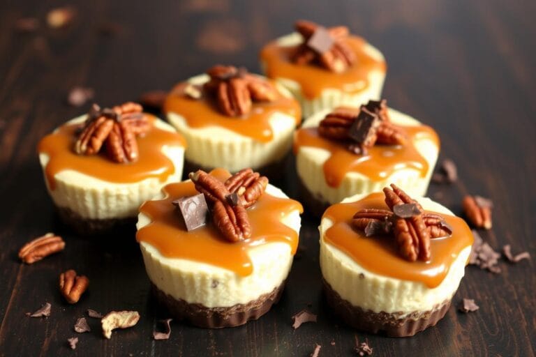 No Bake Turtle Mini Cheesecakes