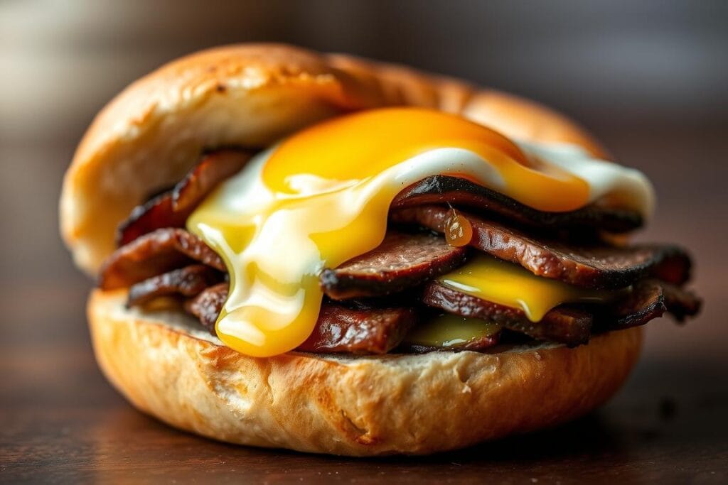 Savor the Perfect Steak, Egg, and Cheese Bagel Sandwich