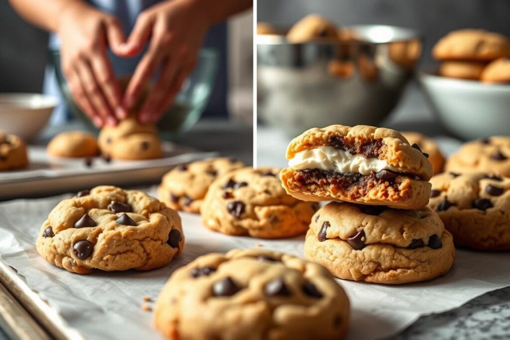 Step-by-step baking for cheesecake-filled cookies