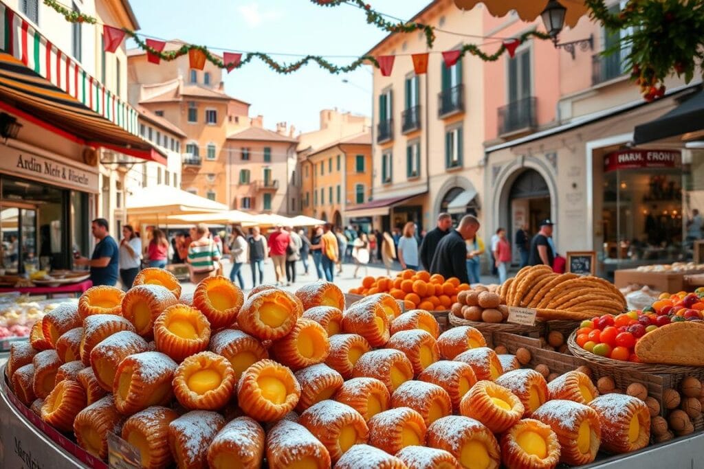 Traditional Italian sweets displayed in a festive market Traditional Italian sweets displayed in a festive market