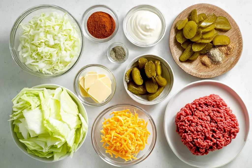 overhead image of big mac wrap ingredients including beef lettuce cheese and special sauce