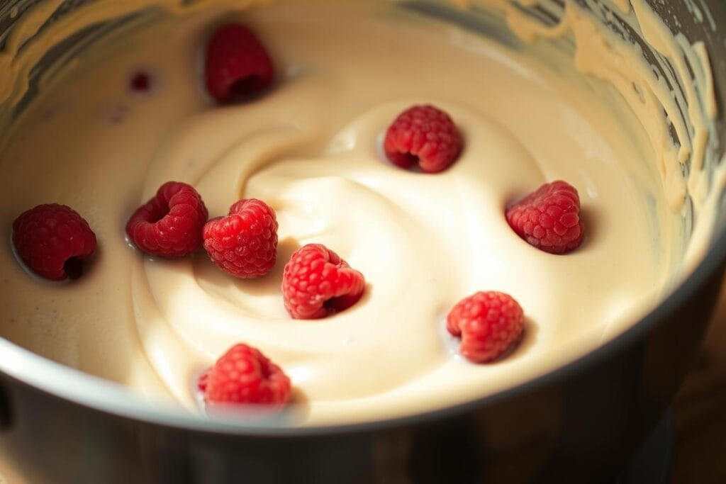 donut batter and raspberries donut batter and raspberries