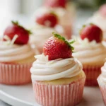Easy white chocolate strawberry cupcakes with creamy frosting and fresh strawberries