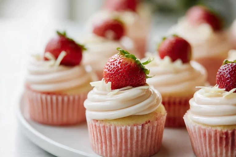 Easy white chocolate strawberry cupcakes with creamy frosting and fresh strawberries