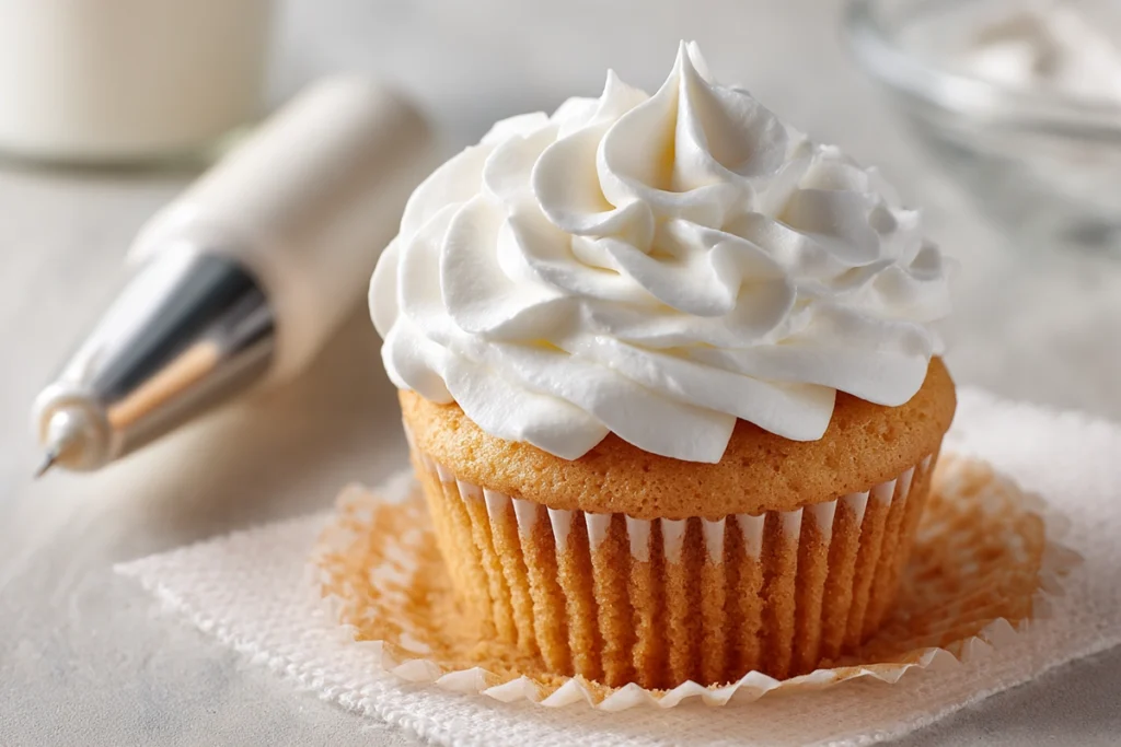 Marshmallow fluff filling inside a chocolate cupcake