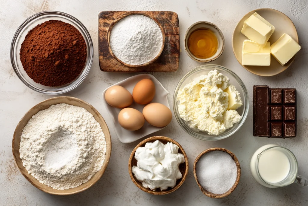 Chocolate cupcake batter being mixed for marshmallow fluff cupcakes