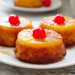 mini pineapple upside down cakes with caramelized pineapple and cherry topping