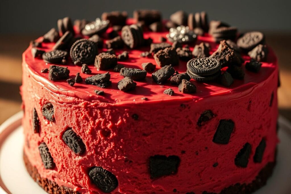 red velvet oreo cheesecake with Oreo pieces red velvet oreo cheesecake with Oreo pieces