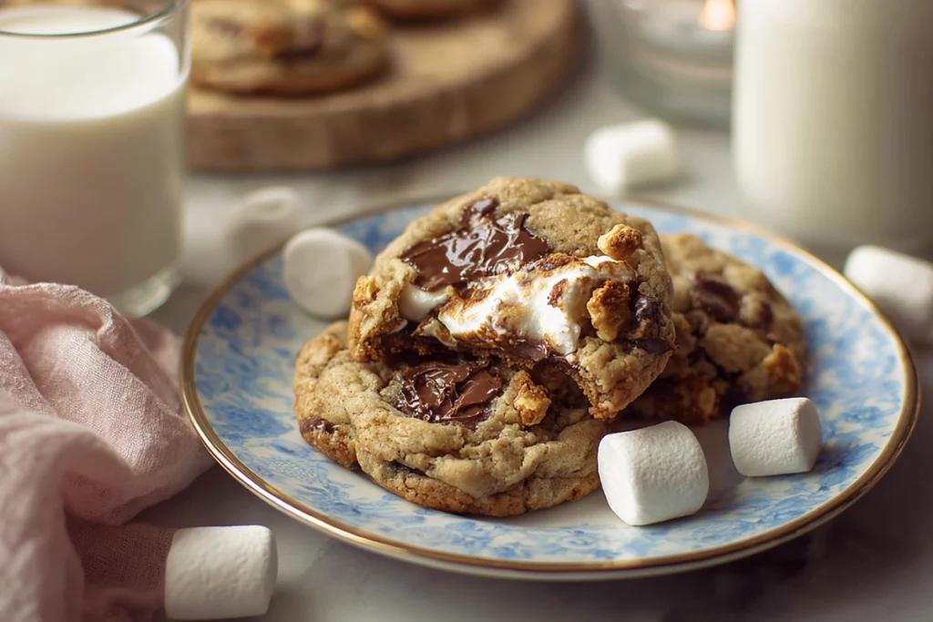 s’mores cookies served warm with melted chocolate and marshmallow