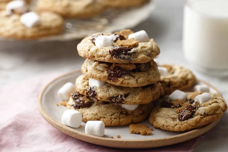 freshly baked s’mores cookies with melted chocolate and marshmallows