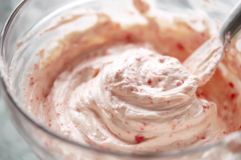 Strawberry Cheesecake Cookies being stuffed with frozen cream cheese filling