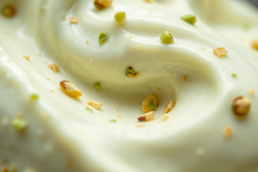 A creamy, high-protein pistachio ice cream texture with a lush, velvety mouthfeel. An extreme close-up shot showcases the ice cream's smooth, glossy surface, peppered with flecks of vibrant green pistachio bits. Soft, diffused lighting casts a gentle glow, highlighting the rich, luxurious creaminess. The composition emphasizes the sensual, almost tactile qualities of the ice cream, inviting the viewer to imagine the cool, refreshing experience of each spoonful. A subtle depth of field blurs the background, keeping the focus firmly on the decadent, protein-packed texture. A creamy, high-protein pistachio ice cream texture with a lush, velvety mouthfeel. An extreme close-up shot showcases the ice cream's smooth, glossy surface, peppered with flecks of vibrant green pistachio bits. Soft, diffused lighting casts a gentle glow, highlighting the rich, luxurious creaminess. The composition emphasizes the sensual, almost tactile qualities of the ice cream, inviting the viewer to imagine the cool, refreshing experience of each spoonful. A subtle depth of field blurs the background, keeping the focus firmly on the decadent, protein-packed texture.