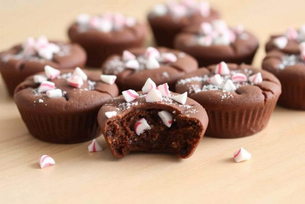 A delightful arrangement of freshly baked chocolate peppermint cookie cups, nestled on a light-colored wooden table. The cookies have a rich, fudgy interior with a dusting of crushed peppermint candy on top, creating a visually appealing contrast. Soft, indirect lighting illuminates the scene, casting a warm glow and highlighting the intricate textures of the treats. The background is pleasantly blurred, allowing the cookie cups to take center stage. The overall composition is clean, well-balanced, and inviting, capturing the essence of the "Tips for Perfect Cookie Cups Every Time" section of the article. A delightful arrangement of freshly baked chocolate peppermint cookie cups, nestled on a light-colored wooden table. The cookies have a rich, fudgy interior with a dusting of crushed peppermint candy on top, creating a visually appealing contrast. Soft, indirect lighting illuminates the scene, casting a warm glow and highlighting the intricate textures of the treats. The background is pleasantly blurred, allowing the cookie cups to take center stage. The overall composition is clean, well-balanced, and inviting, capturing the essence of the "Tips for Perfect Cookie Cups Every Time" section of the article.