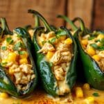 Cheesy Chicken And Corn Stuffed Poblano Peppers