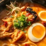 Fiery Chicken Ramen With Creamy Garlic Sauce