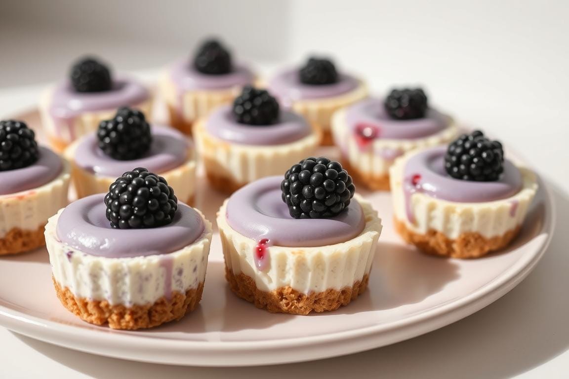 Mini Blackberry Lavender Cheesecakes