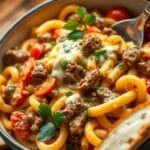 One Pot Beef And Cheddar Ranch Pasta