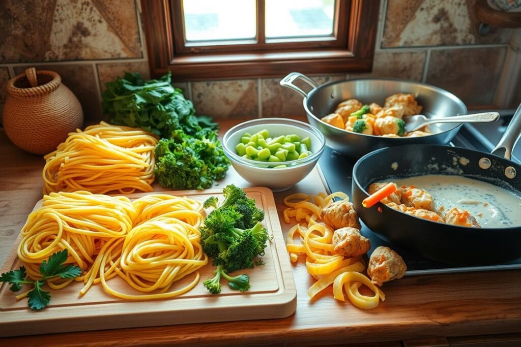 Preparation steps for pasta dish Preparation steps for pasta dish