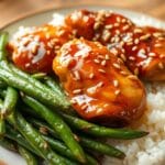 Sesame Chicken With Green Beans And Rice