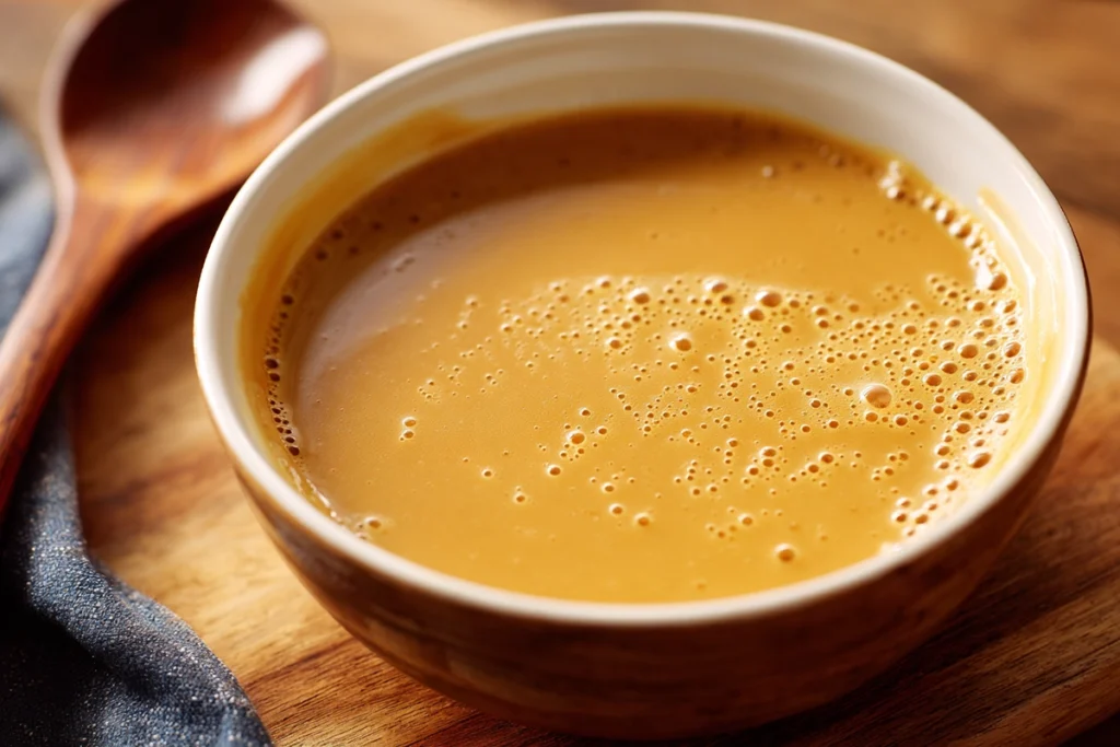 caramel cooking in a bowl for homemade caramel popcorn balls