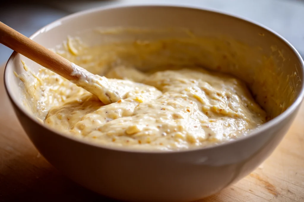 Banana Bread Cookies batter with mashed bananas mixed into a soft, wet dough