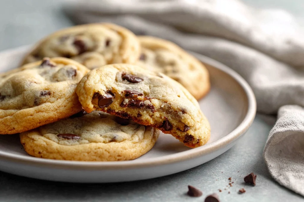 Banana Bread Cookies broken open showing soft, moist centers and melted chocolate