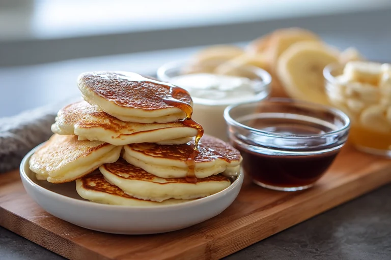 Banana Pancake Dippers served on a modern plate with maple syrup