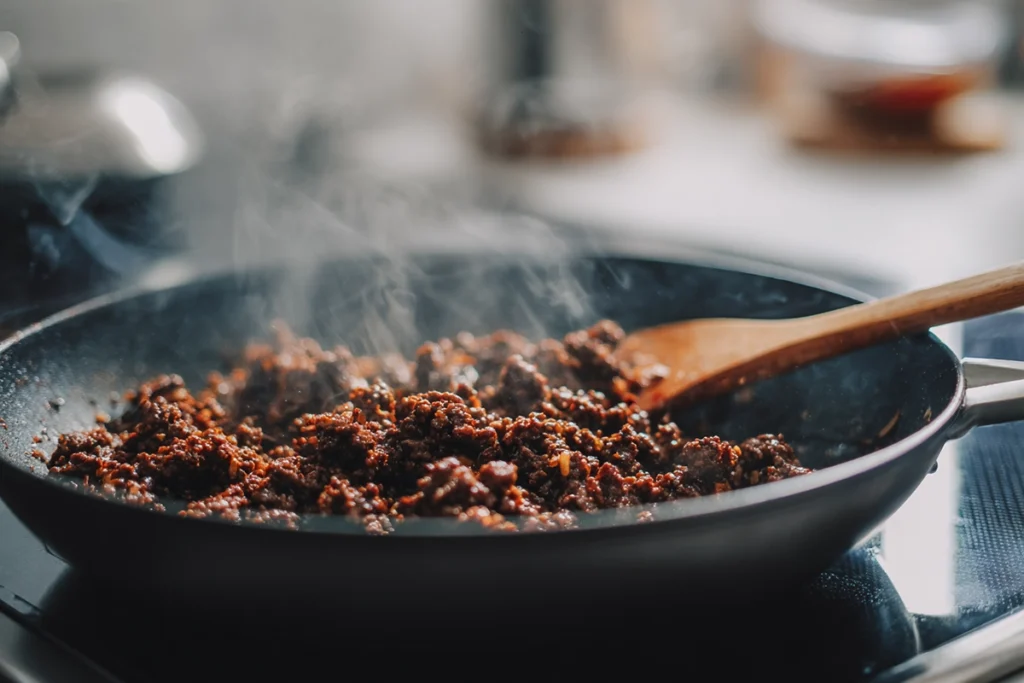 Cheesy Taco Sticks being filled and rolled with taco meat and cheese