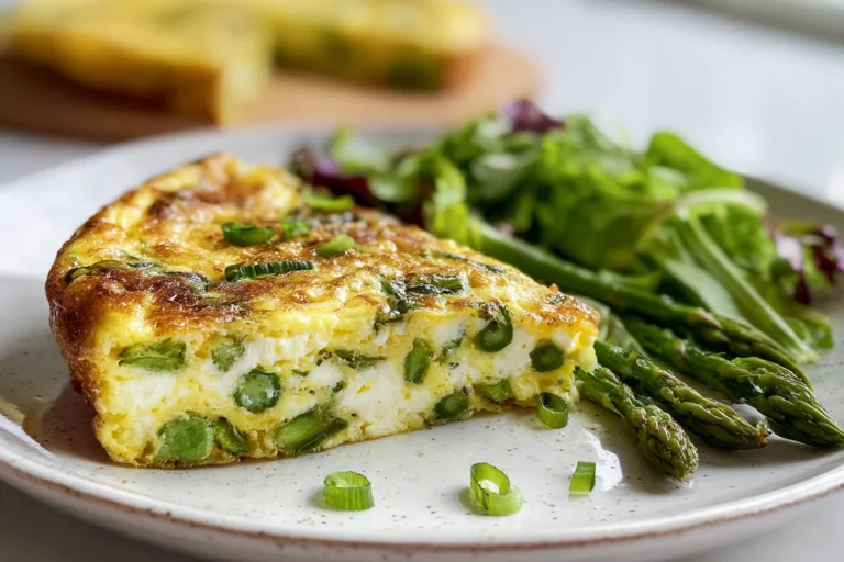 frittata with asparagus leek ricotta served on a modern plate