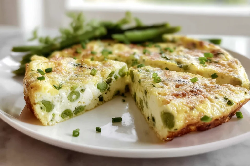 serving of frittata with asparagus leek ricotta on plate