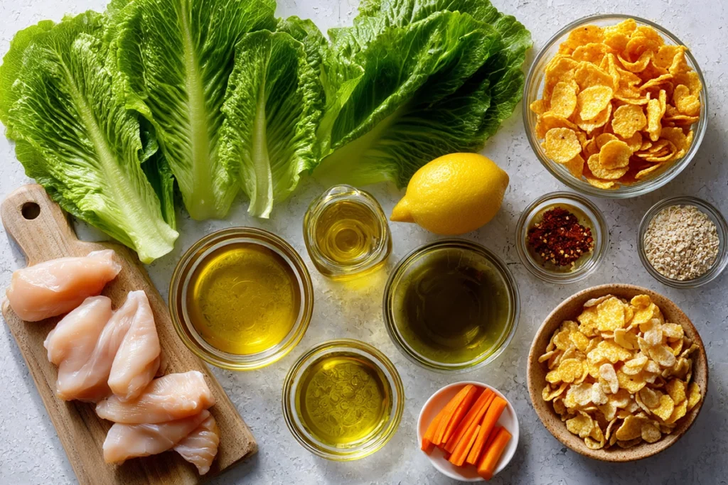 Ingredients for Honey Hot Chicken Salad arranged neatly on countertop