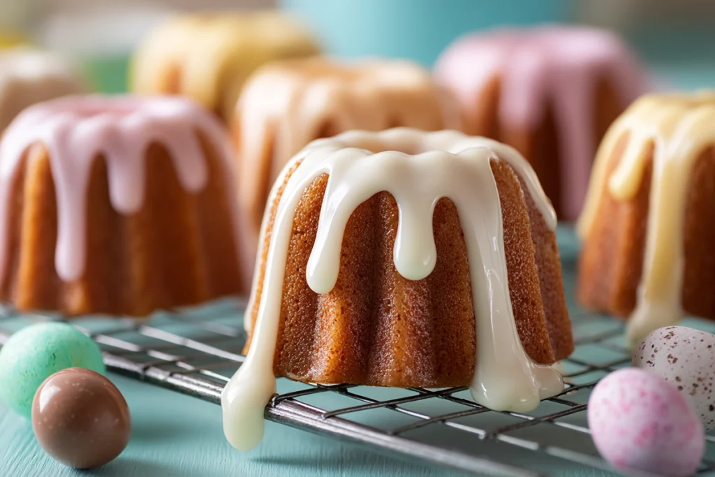 Icing and decorating mini Easter Bundt cakes
