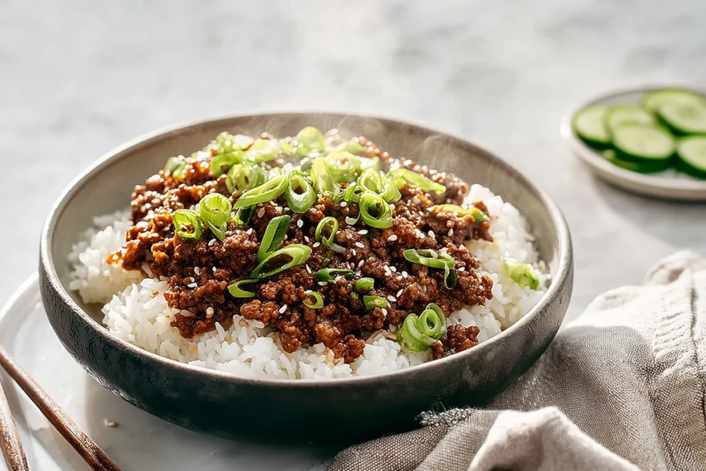 Korean Ground Beef Bowl ready to serve