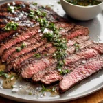 marinated flank steak sliced against the grain with chimichurri