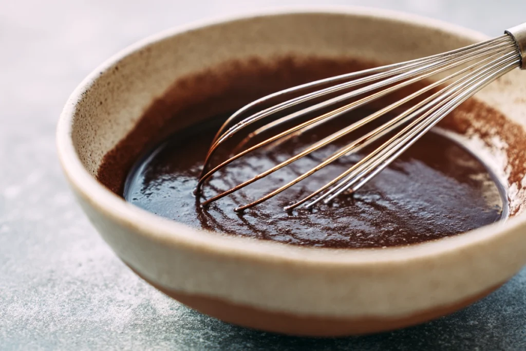 Mixing cocoa and milk to make the base for chocolate chia pudding