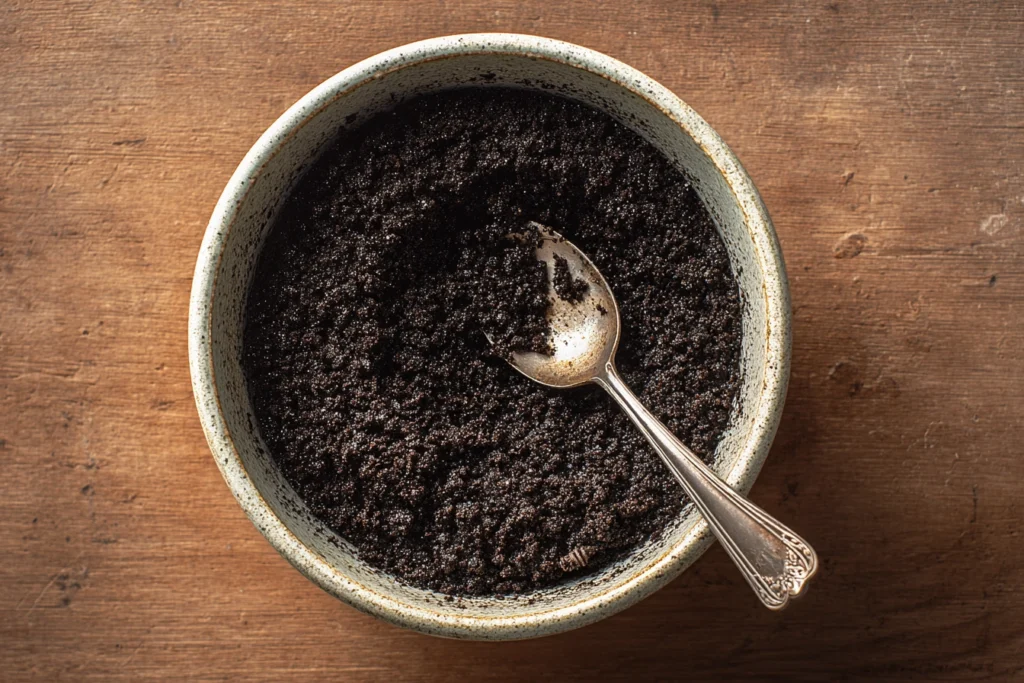 Mixing Oreo crumbs and butter for the crust of a No Bake Oreo Cheesecake