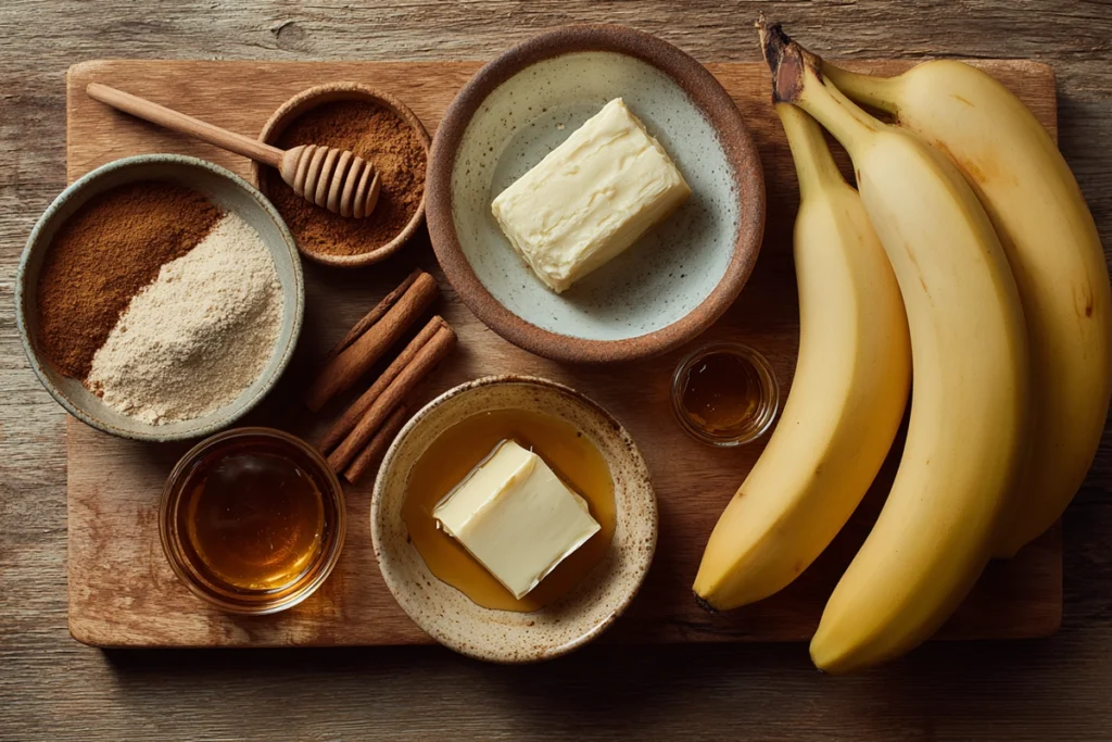 Simple ingredients used to make easy Pan-fried Cinnamon Bananas