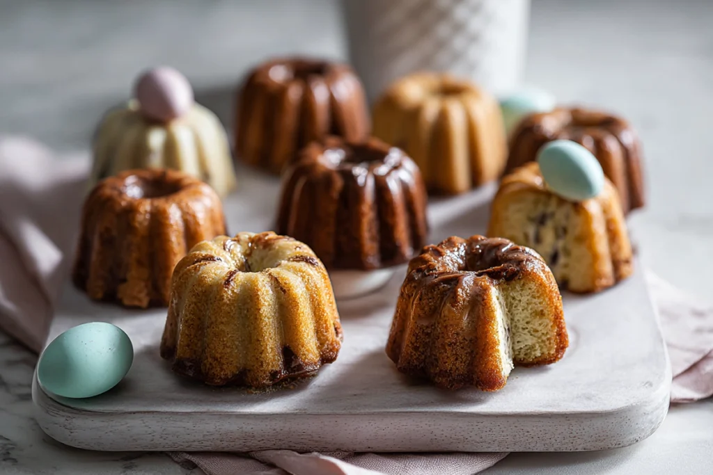 Serving mini Easter Bundt cakes with moist crumb