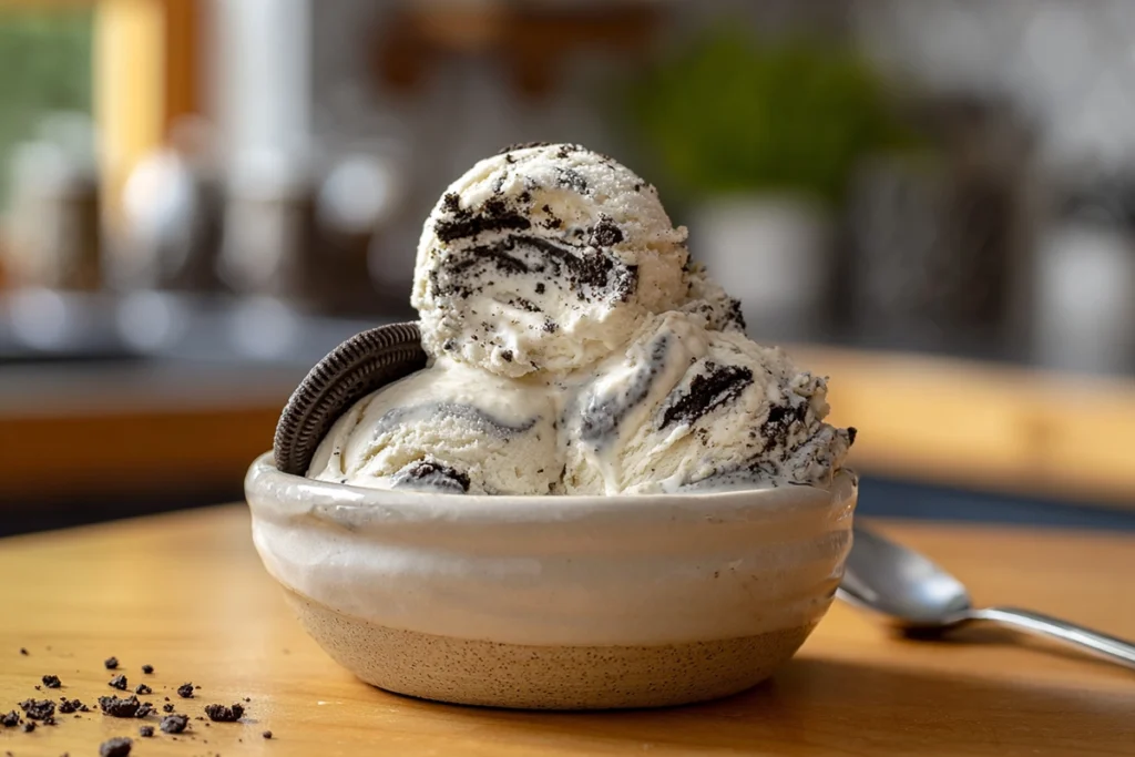 No Churn Cookies and Cream Ice Cream served in a bowl ready to eat