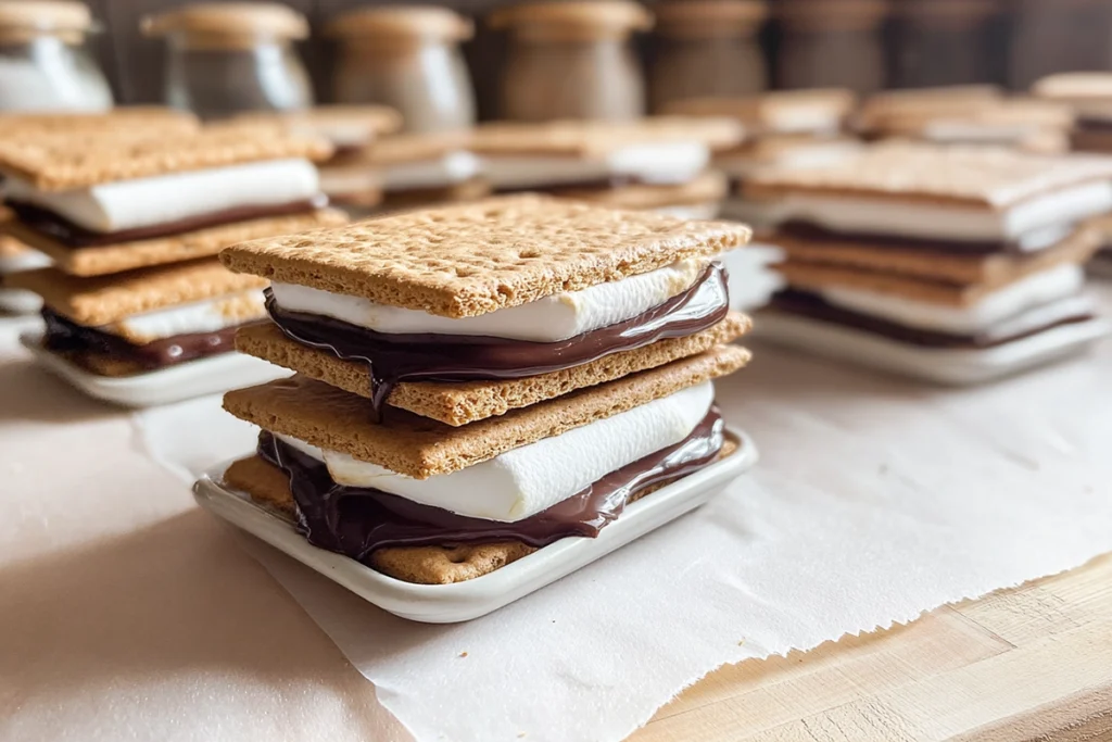 Sheet Pan Smores pulled apart showing melted chocolate and marshmallow