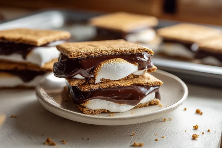 Sheet Pan Smores plated warm with melted chocolate and toasted marshmallows