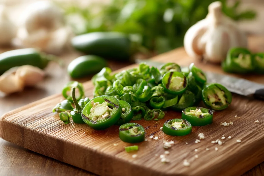 Jalapeno Burgers With Gorgonzola Prepping the Jalapeños